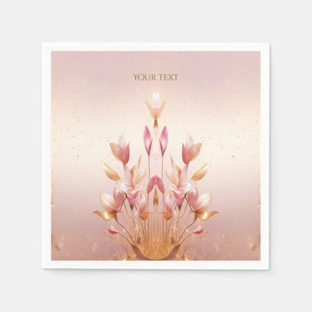 Rosa gyllene blad Blommiga servetter (Framsidan)