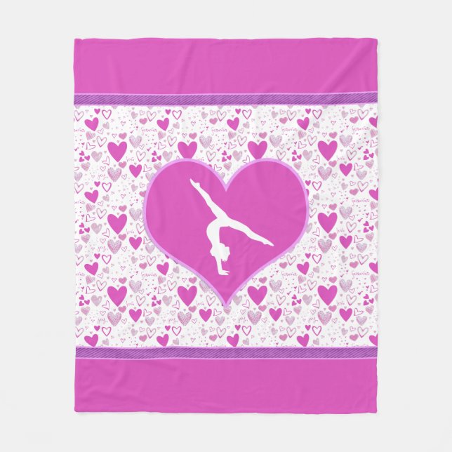 Rosa gymnast för lottohjärtor fleecefilt (Framsidan)