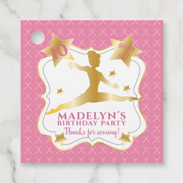 Rosa Gymnast Gymnastics Birthday Girl Tack Gåvor Etiketter (Framsida)