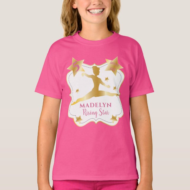 Rosa Gymnast Stigning Star Gymnastics Birthday Gir T Shirt (Framsida)