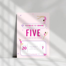 Rosa Gymnastics Födelsedagsfest Inbjudningar