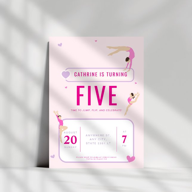 Rosa Gymnastics Födelsedagsfest Inbjudningar (Skapare uppladdad)