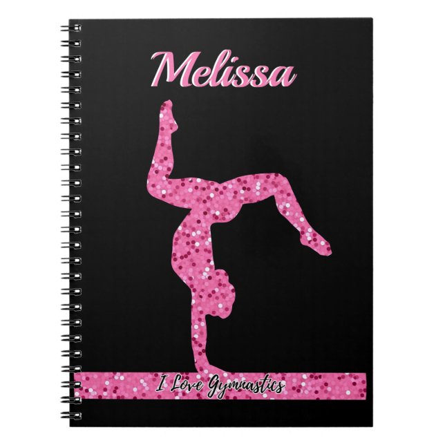Rosa Gymnastics Girl Gnistra Balance Beam Anteckningsbok (Framsidan)