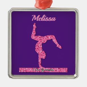 Rosa Gymnastics Girl Gnistra Balance Beam Julgransprydnad Metall