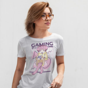 Rosa Hair Anime Gamer Girl T Shirt