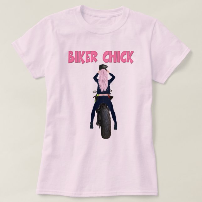 Rosa Hair Biker Chick Motorcykel T-Shirt (Design framsida)
