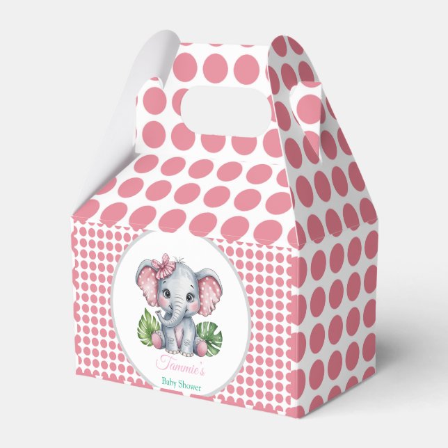 Rosa Hair Bow Cute Elephant Baby Shower Presentaskar (Framsidan Sidan)