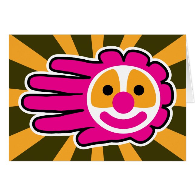 Rosa Hair Clown Ansikte Hand Hälsningskort (Framsidan Horizontal)