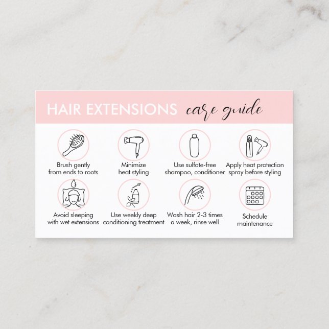 Rosa Hair Extensions After Care Guide Instructions Visitkort (Baksida)