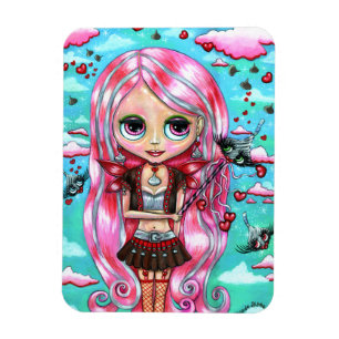Rosa Hair Hearts och Kisses Fairy Big Öga Magnet