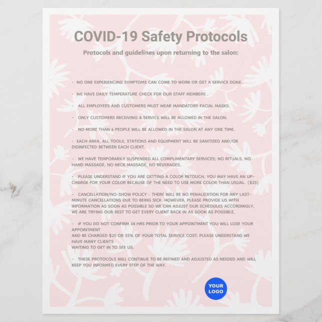 Rosa Hair Salon COVID19 Safety Protocol Brevhuvud (Framsida)