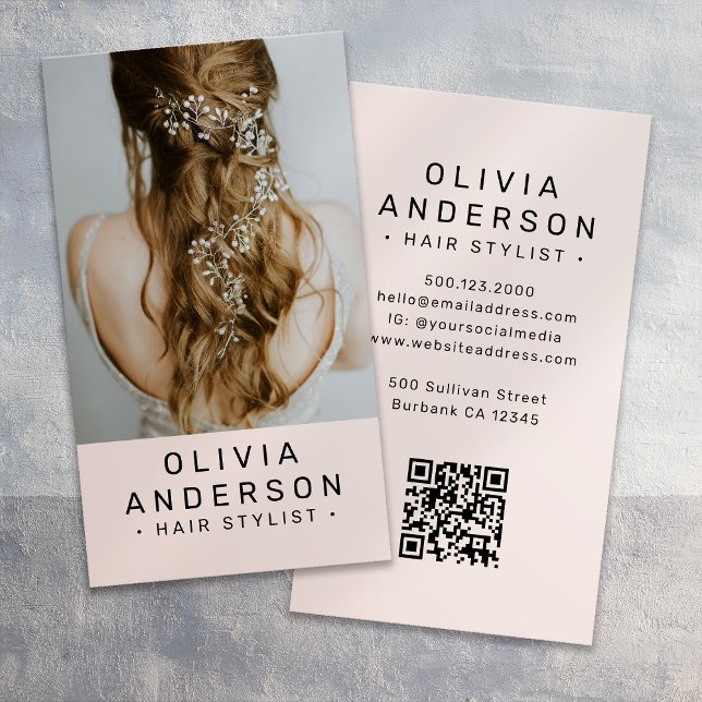  Rosa Hair Stylist Photo QR-kod Visitkort (Skapare uppladdad)