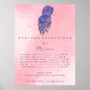 Rosa Hairdresser Makeup Öga Lash Pris LIST Poster