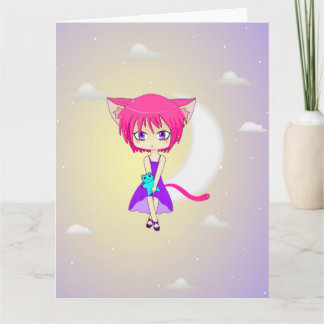 Rosa Haired Neko Animeflicka, hälsningkort Kort