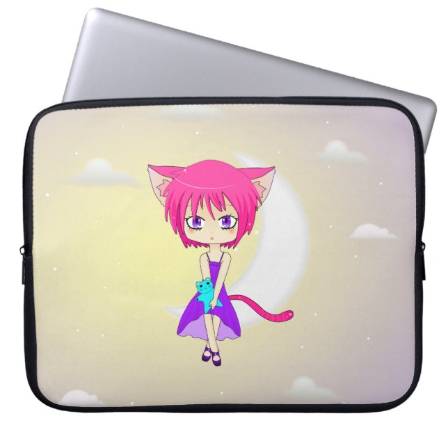 Rosa Haired Neko Animeflicka, laptop sleeve (Framsidan)