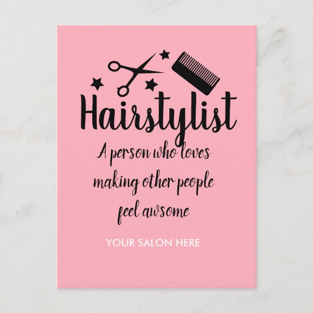 Rosa Hairstylist Quote Funny Hairdresser Stars Vykort (Framsida)