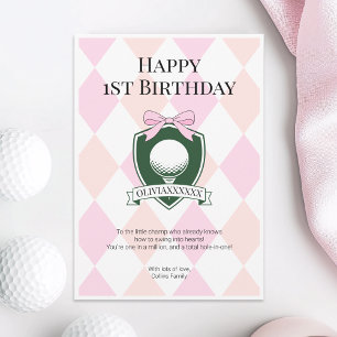 Rosa Hål i One Girl Golf Lycklig 1:a födelsedagen Kort