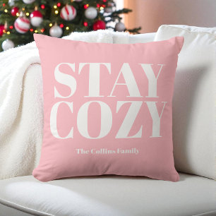 Rosa Håll dig Mysigt, festlig typografi Vit jul Kudde