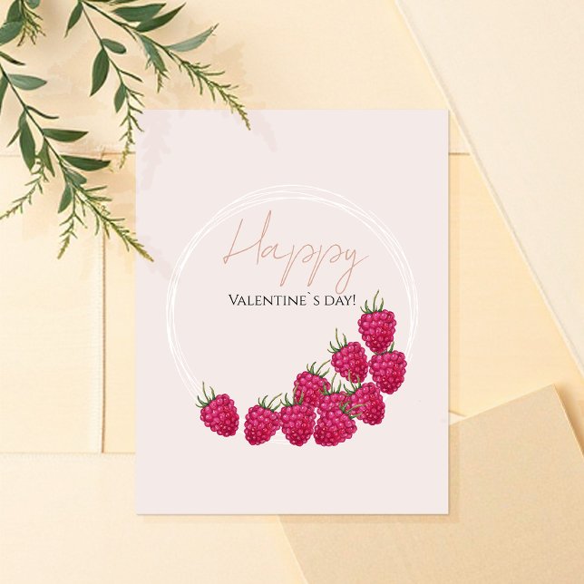 Rosa hallon vattenfärg Glad Alla Hjärtans Dag Kort (Skapare uppladdad)
