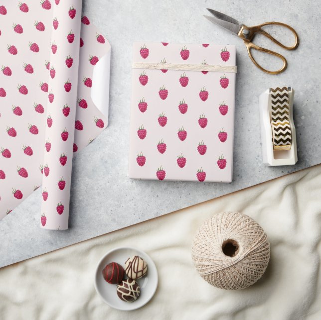 Rosa hallon Vattenfärg Mönster Presentpapper (Hantverk)