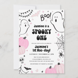 Rosa Halloween 1:a födelsedagsinbjudan Inbjudningar