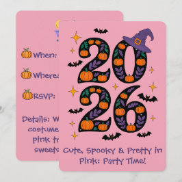 Rosa Halloween 2026 Pumpa Häxa Hatt Kuslig Inbjudningar
