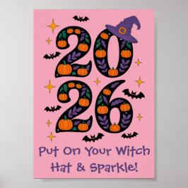 Rosa Halloween 2026 Pumpa Häxa Hatt Kuslig Poster