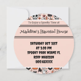 Rosa Halloween Anpassningsbar Haunted House Party Inbjudningar