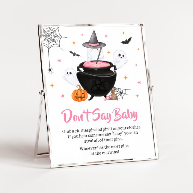Rosa Halloween Baby brinner, säg inte Baby Poster (Baby is Brewing Baby Shower Don't Say Baby Sign)