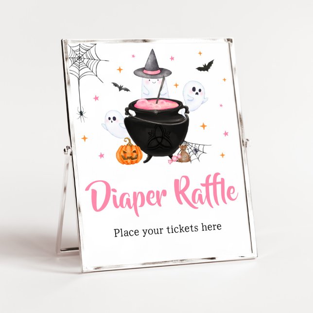 Rosa Halloween Baby brinner upp i Raffle Poster (Baby is Brewing Baby Shower Diaper Raffle Sign)