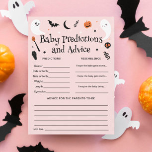 Rosa Halloween Baby Shower Baby Förutsägelsekort Inbjudningar