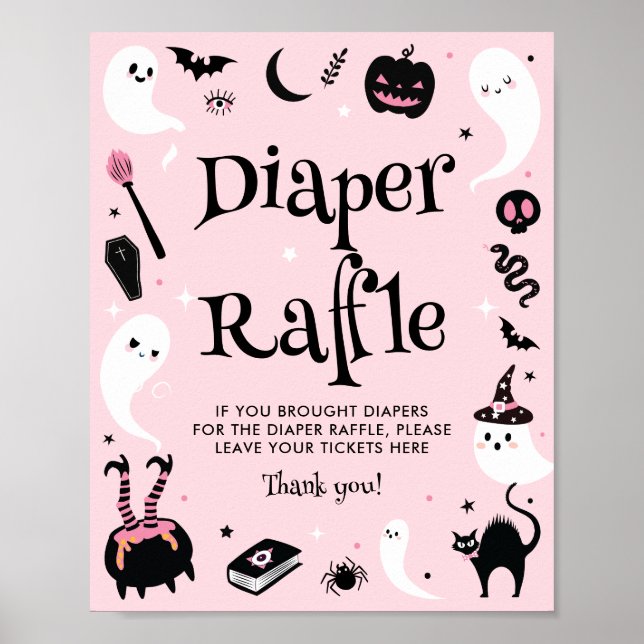 Rosa Halloween Baby Shower Diaper Raffle Poster (Framsidan)
