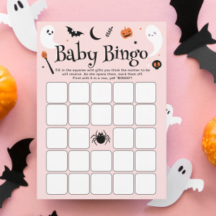 Rosa Halloween Baby Shower Flicka Bingo Spelkort Inbjudningar