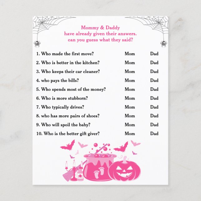 Rosa Halloween Baby Shower Game Game Game Gissa Ve (Framsida)