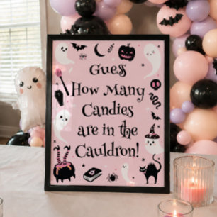 Rosa Halloween Baby Shower Gissa Hur Många Godisar Poster
