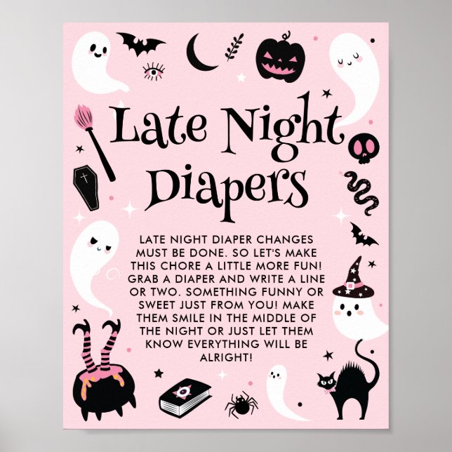 Rosa Halloween Baby Shower Late Night Diables Poster (Framsidan)