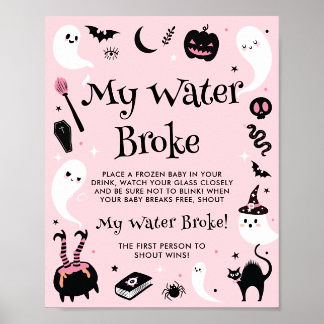 Rosa Halloween Baby Shower My Vatten Fattig Game Poster (Framsidan)