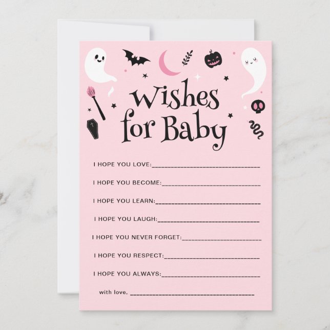 Rosa Halloween Baby Shower Önskemål för Baby Card Inbjudningar (Framsida)