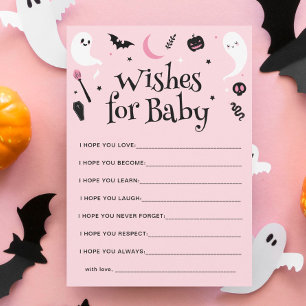 Rosa Halloween Baby Shower Önskningar för Baby Kor Inbjudningar