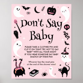 Rosa Halloween Baby Shower Säg inte Baby Game Poster