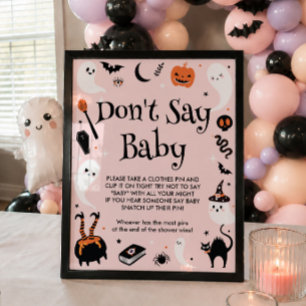 Rosa Halloween Baby Shower Säga Inte Baby Lek Poster