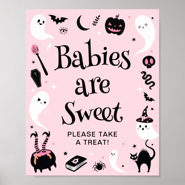 Rosa Halloween Baby Shower Spädbarn är Sweet Favor Poster (Framsidan)