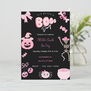 Rosa Halloween Birthday Girl Cute Boo Day Inbjudningar