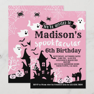 Rosa Halloween Birthday Inbjudningar
