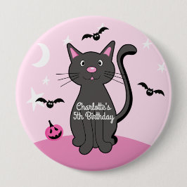 Rosa Halloween Black Cat Birthday Girl Knapp