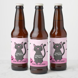 Rosa Halloween Black Cat Girl Baby Shower Ölflaska Etikett