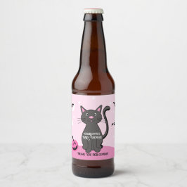 Rosa Halloween Black Cat Girl Baby Shower Ölflaska Etikett