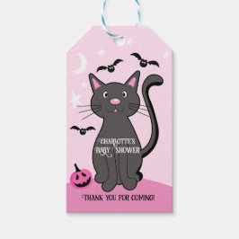 Rosa Halloween Black Cat Girl Baby Shower Presentetikett