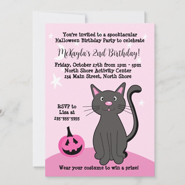 Rosa Halloween Black Cat Pumpkin Fladdermus Soft R Inbjudningar (Skapare uppladdad)