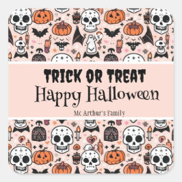 Rosa Halloween Bus eller godis Anpassningsbar Fami Fyrkantigt Klistermärke